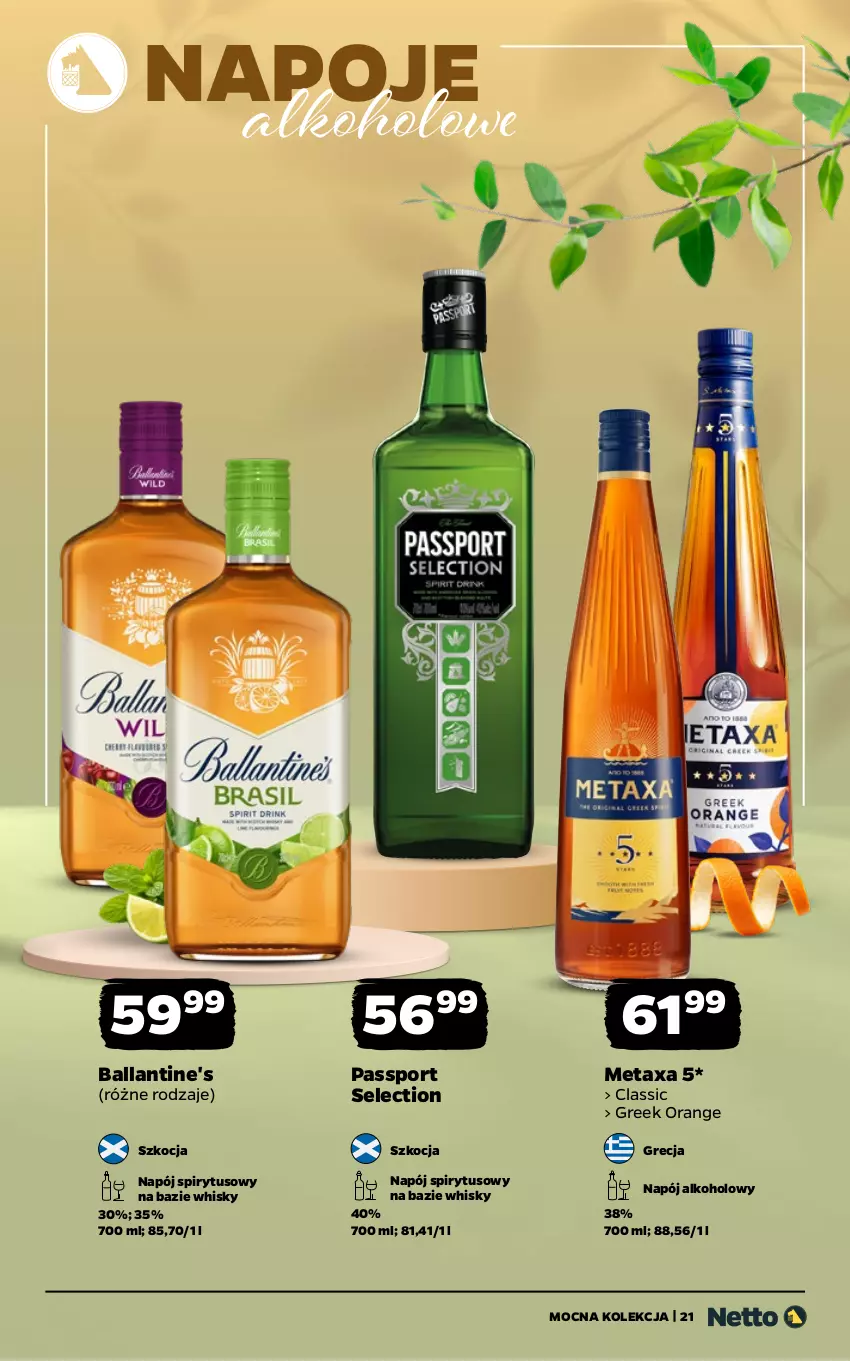 Gazetka promocyjna Netto - Alkohole - Mocne - ważna 11.05 do 23.05.2026 - strona 21 - produkty: Ballantine's, Koc, Metaxa, Napój, Napoje, Por, Sport, Whisky
