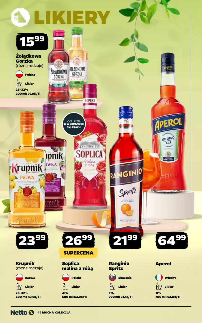 Gazetka promocyjna Netto - Alkohole - Mocne - ważna 11.05 do 23.05.2026 - strona 4 - produkty: Aperol, Gin, Krupnik, Likier, Soplica