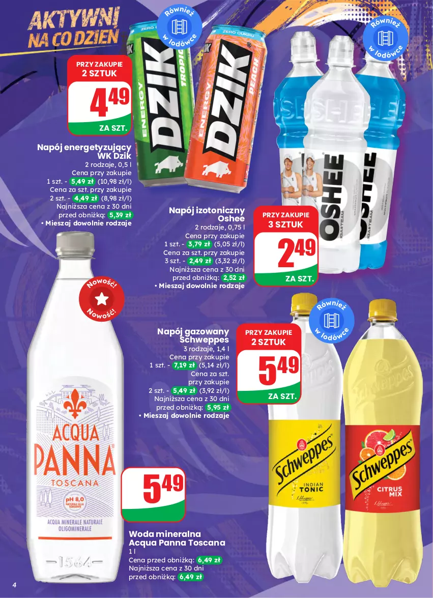 Gazetka promocyjna Dino - Gazetka 13 / 2026 - ważna 25.03 do 31.03.2026 - strona 4 - produkty: Acqua Panna, Napój, Napój gazowany, Napój izotoniczny, Oshee, Schweppes, Woda, Woda mineralna