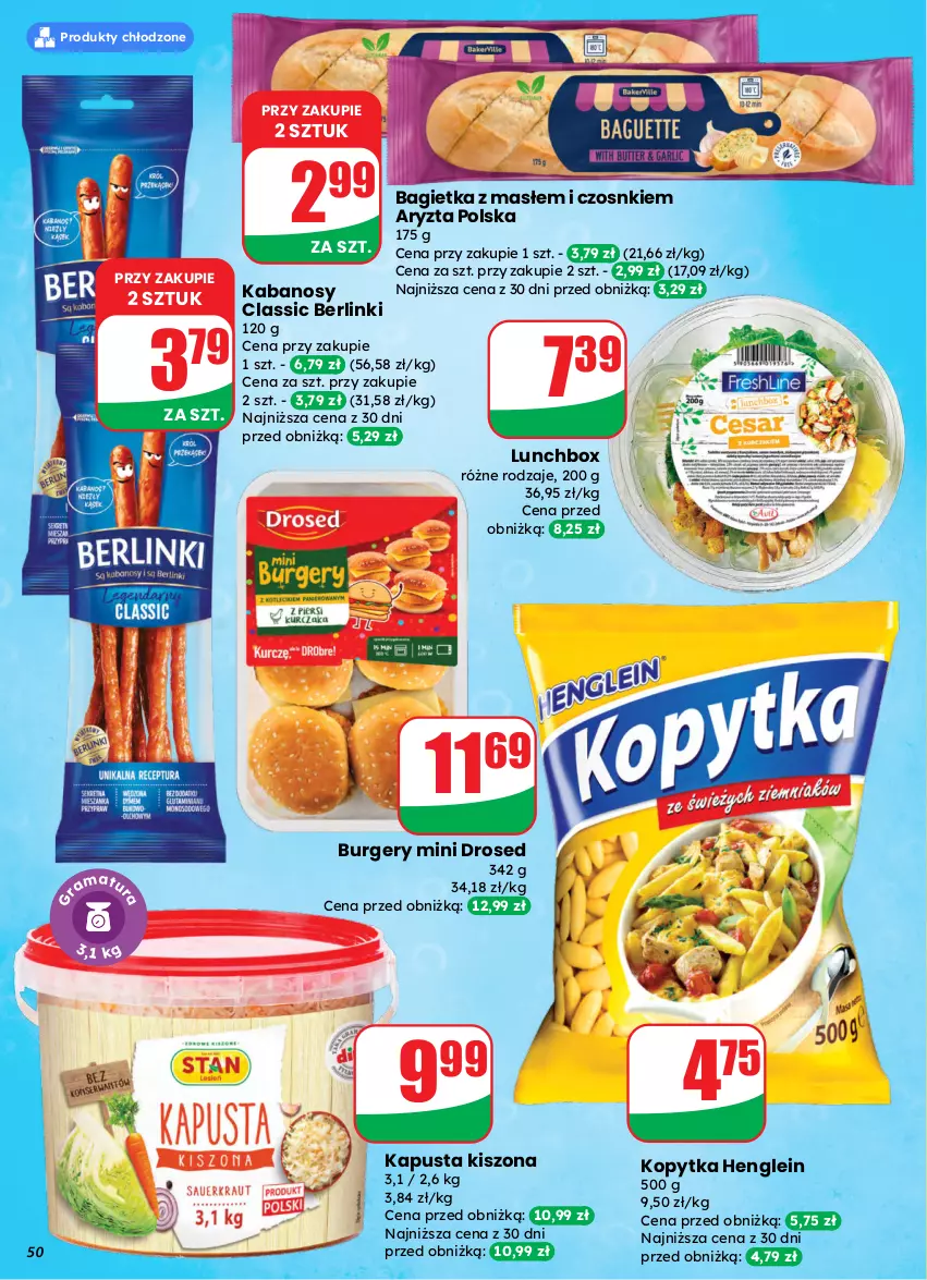 Gazetka promocyjna Dino - Gazetka 13 / 2026 - ważna 25.03 do 31.03.2026 - strona 50 - produkty: Bagietka, Berlinki, Burger, Kabanos, Kopytka