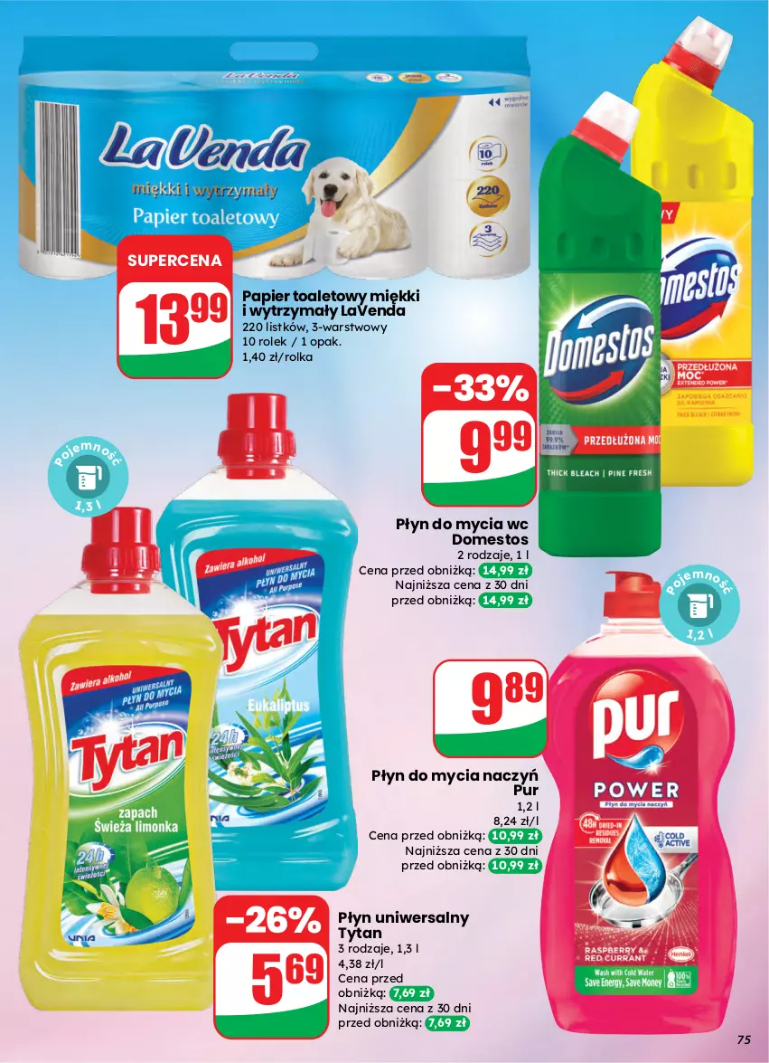 Gazetka promocyjna Dino - Gazetka 13 / 2026 - ważna 25.03 do 31.03.2026 - strona 75 - produkty: Do mycia naczyń, Domestos, Papier, Papier toaletowy, Płyn do mycia, Płyn do mycia naczyń, Pur, Tytan
