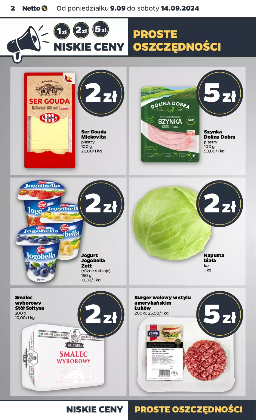 Gazetka promocyjna Netto - Netto Gazetka Food 37/24A - ważna 09.09 do 14.09.2024 - strona 2 - produkty: Bell, Bella, Burger, Gouda, Jogobella, Jogurt, Mleko, Mlekovita, Ser, Smalec, Stół, Szynka, Zott