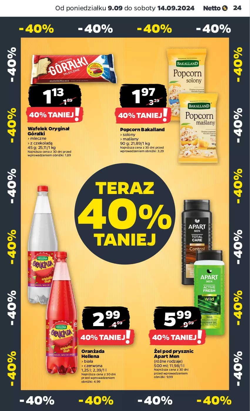 Gazetka promocyjna Netto - Netto Gazetka Food 37/24A - ważna 09.09 do 14.09.2024 - strona 24 - produkty: Bakalland, Gin, Góralki, Hellena, Oranżada, Popcorn, Tera, Wafelek