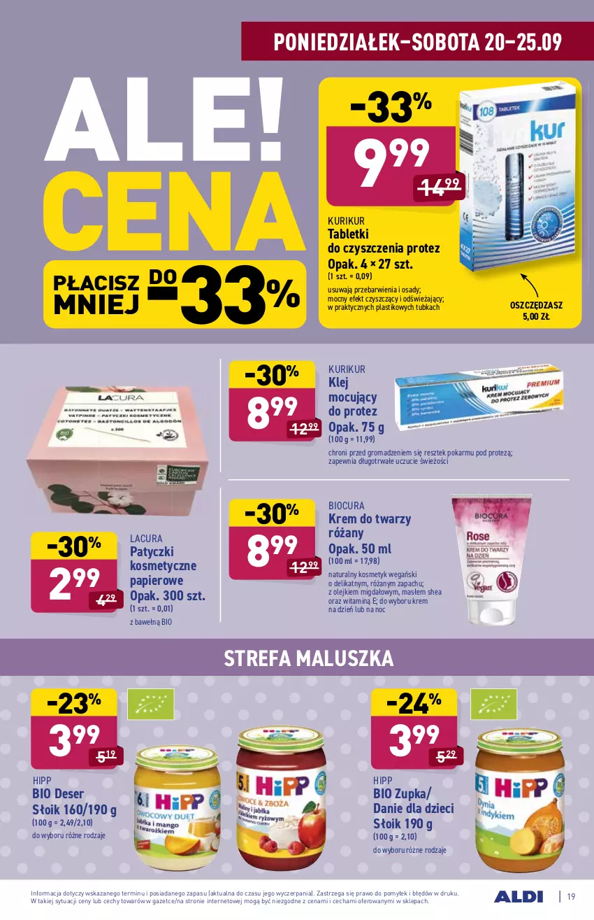 Gazetka promocyjna Aldi - ważna 20.09 do 25.09.2021 - strona 19 - produkty: Danie dla dzieci, Deser, Dzieci, Fa, HiPP, Klej, Krem do twarzy, Krem na dzień, Olej, Papier, Patyczki kosmetyczne, Róża, Ser, Tablet