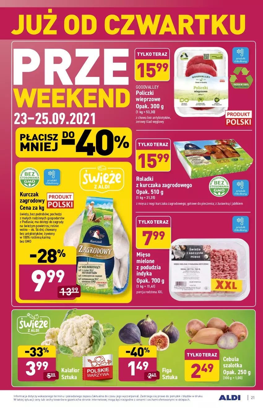 Gazetka promocyjna Aldi - ważna 20.09 do 25.09.2021 - strona 21 - produkty: Cebula, Cebula szalotka, Kalafior, Kurczak, Mięso, Mięso mielone, Piec, Por, Roladki z kurczaka, Szal, Tera