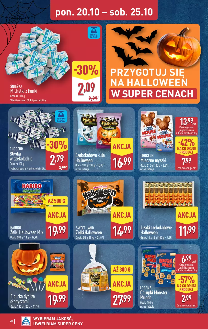 Gazetka promocyjna Aldi - Pełna oferta - ważna 20.10 do 25.10.2025 - strona 20 - produkty: Chrupki, Haribo, Lizaki, Lizaki czekoladowe, Lorenz, Michałki, Monster Munch, Mysz