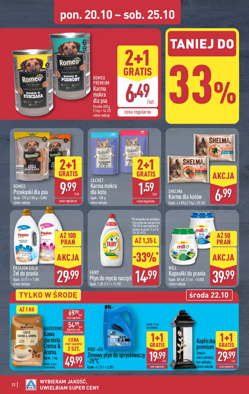 Gazetka promocyjna Aldi - Pełna oferta - ważna 20.10 do 25.10.2025 - strona 22 - produkty: Do mycia naczyń, Fa, Fairy, Gra, Kapsułki do prania, Kawa, Kawa ziarnista, Płyn do mycia, Płyn do mycia naczyń, Płyn do spryskiwaczy, Przekąski dla psa, Znicz