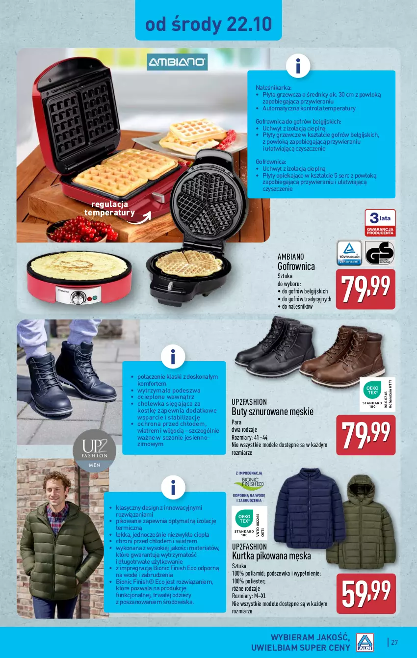 Gazetka promocyjna Aldi - Pełna oferta - ważna 20.10 do 25.10.2025 - strona 27 - produkty: Buty, Fa, Finish, Gofrownica, Kurtka, LG, Płyta, Por, Ser, Sok