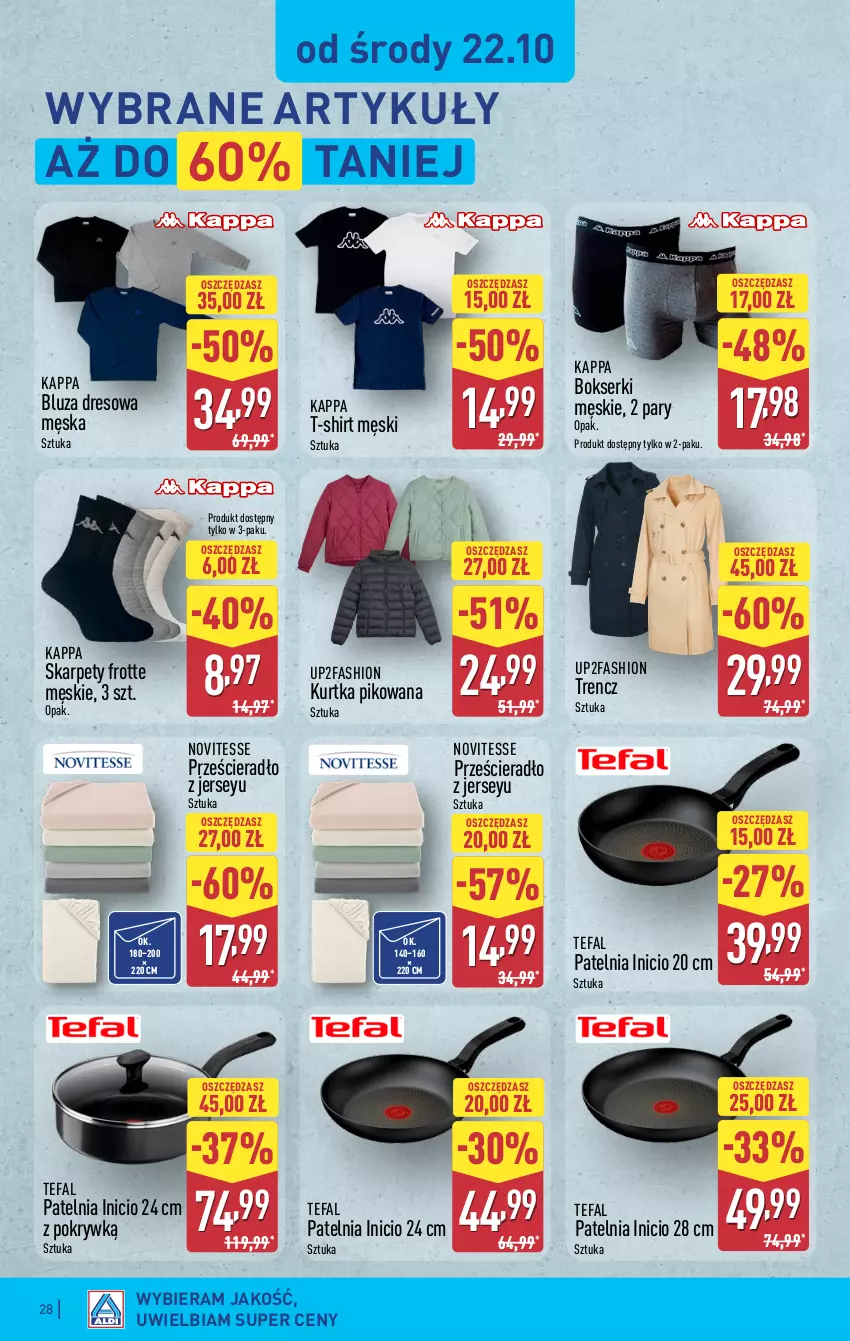 Gazetka promocyjna Aldi - Pełna oferta - ważna 20.10 do 25.10.2025 - strona 28 - produkty: Bluza, Bluza dresowa, Bokserki, Dres, Fa, Karp, Kurtka, Patelnia, Prześcieradło, Ser, T-shirt, Tefal, Trencz