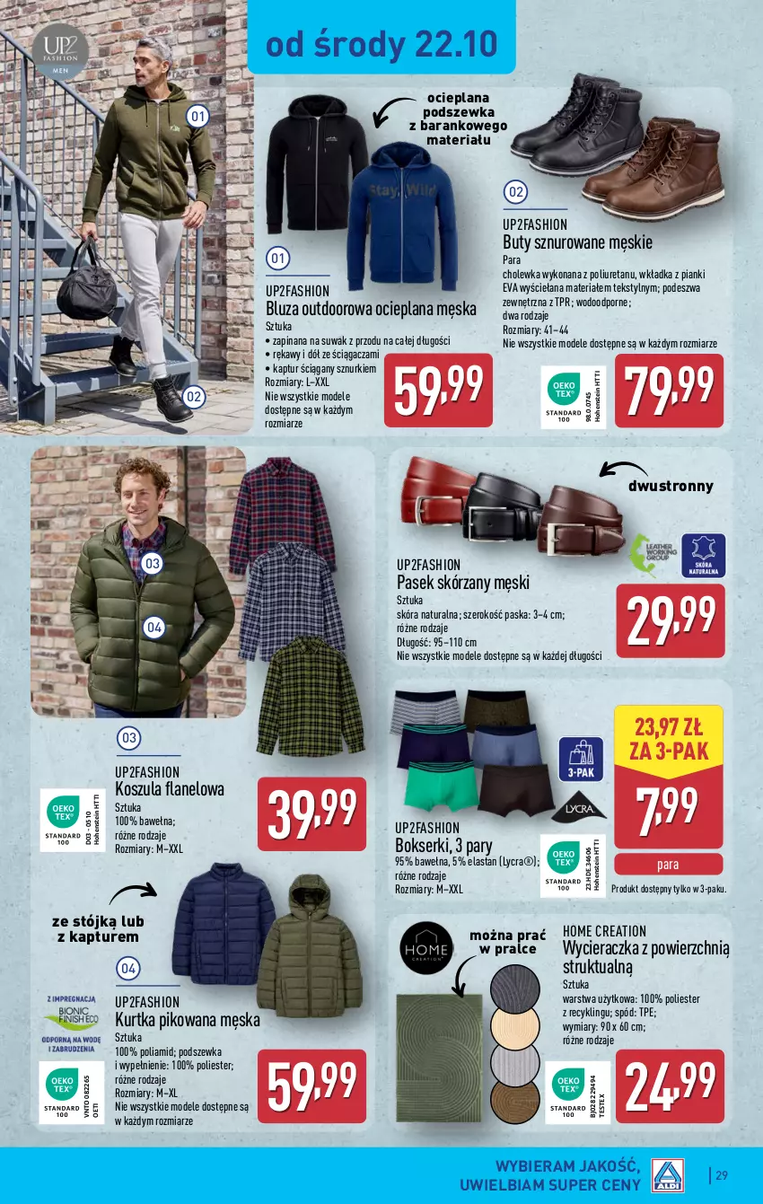 Gazetka promocyjna Aldi - Pełna oferta - ważna 20.10 do 25.10.2025 - strona 29 - produkty: Bluza, Bokserki, Buty, Fa, Kosz, Koszula, Kurtka, LANA, Pasek, Por, Ser, Wełna, Wycieraczka