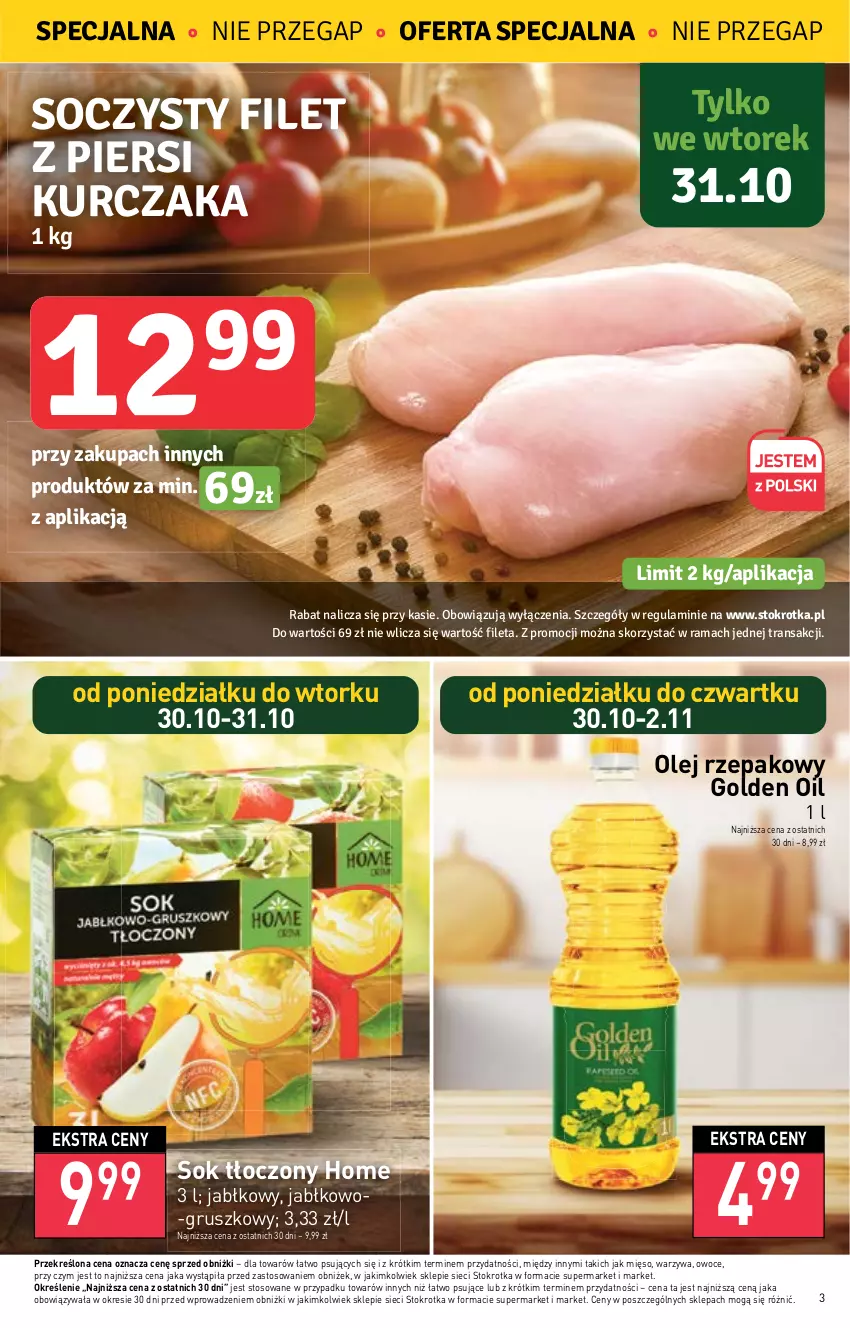 Gazetka promocyjna Stokrotka - Supermarket - ważna 26.10 do 02.11.2023 - strona 3 - produkty: Filet z piersi kurczaka, Kurczak, Mięso, Olej, Olej rzepakowy, Owoce, Rama, Sok, Tran, Warzywa