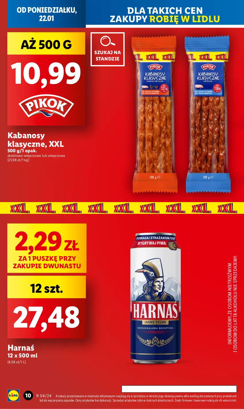 Gazetka promocyjna Lidl - GAZETKA - ważna 22.01 do 24.01.2024 - strona 10 - produkty: Harnaś, Kabanos