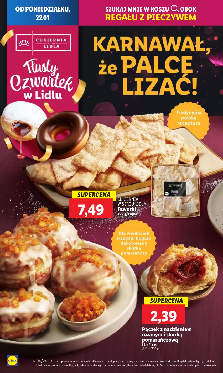 Gazetka promocyjna Lidl - GAZETKA - ważna 22.01 do 24.01.2024 - strona 24 - produkty: Cukier, Fa, Faworki, Kosz, Pączek, Piec, Regał, Róża, Ser