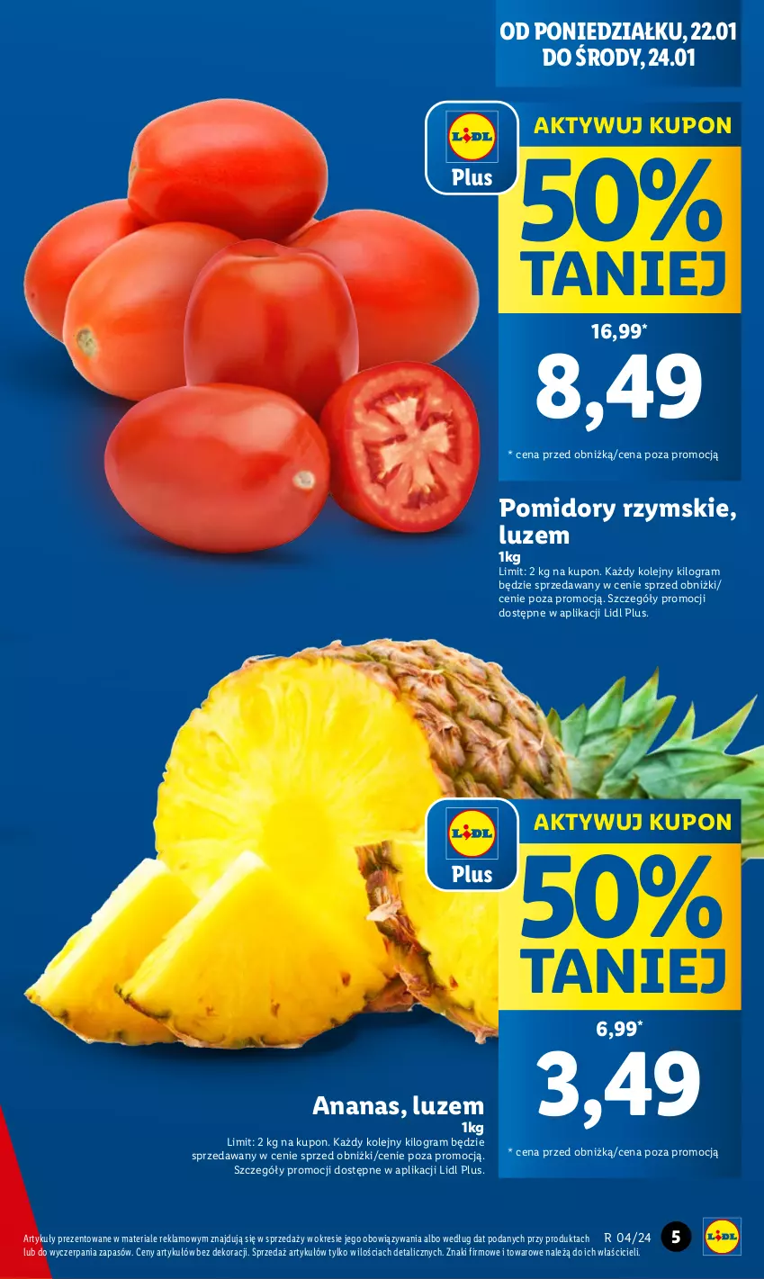 Gazetka promocyjna Lidl - GAZETKA - ważna 22.01 do 24.01.2024 - strona 5 - produkty: Ananas, Gra, Olej, Pomidory