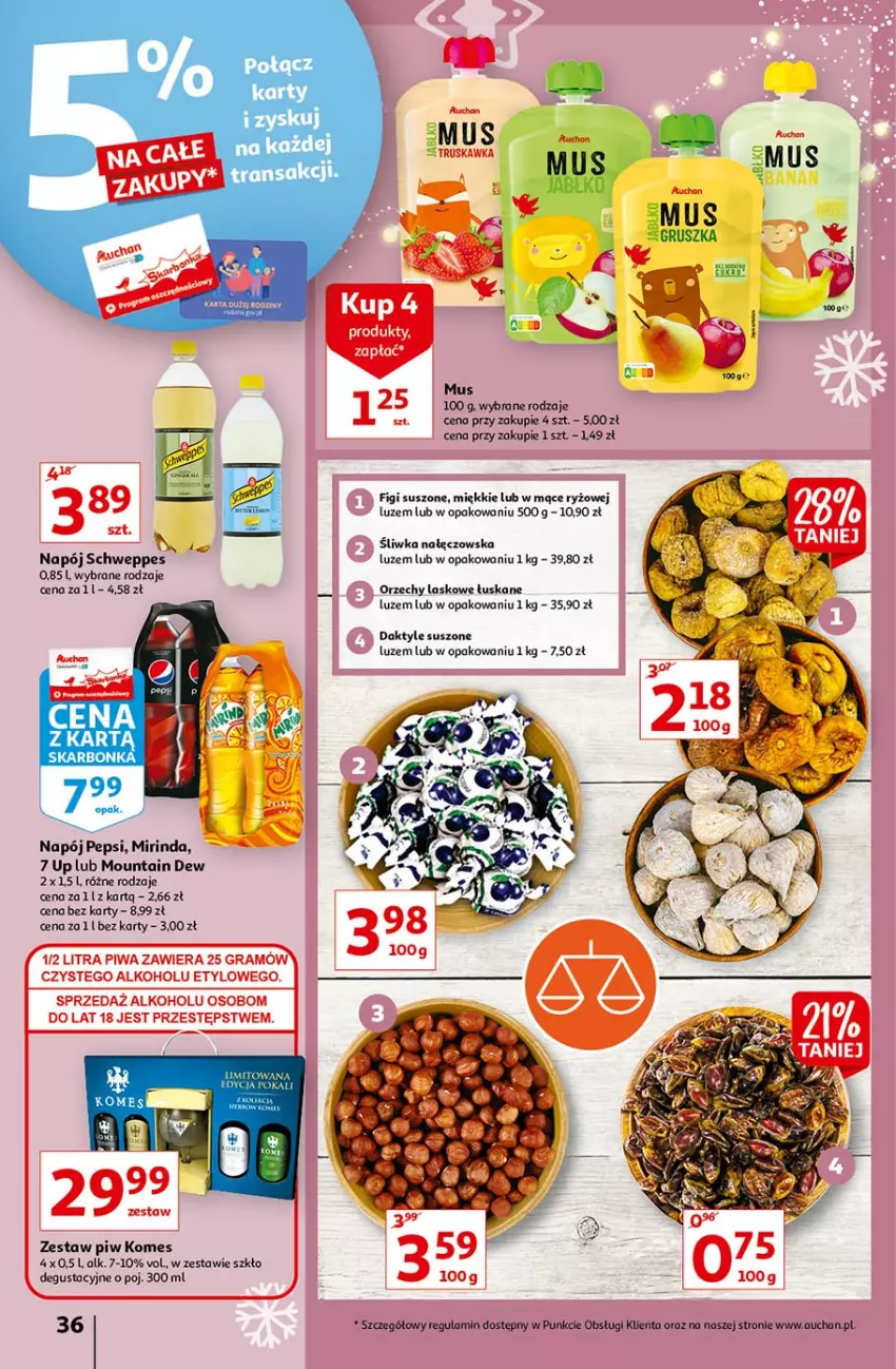 Gazetka promocyjna Auchan - Magia Mikołajkowa Hipermarkety - ważna 02.12 do 08.12.2021 - strona 36 - produkty: Daktyle, Figi, Mirinda, Mus, Napój, Pepsi, Ryż, Schweppes