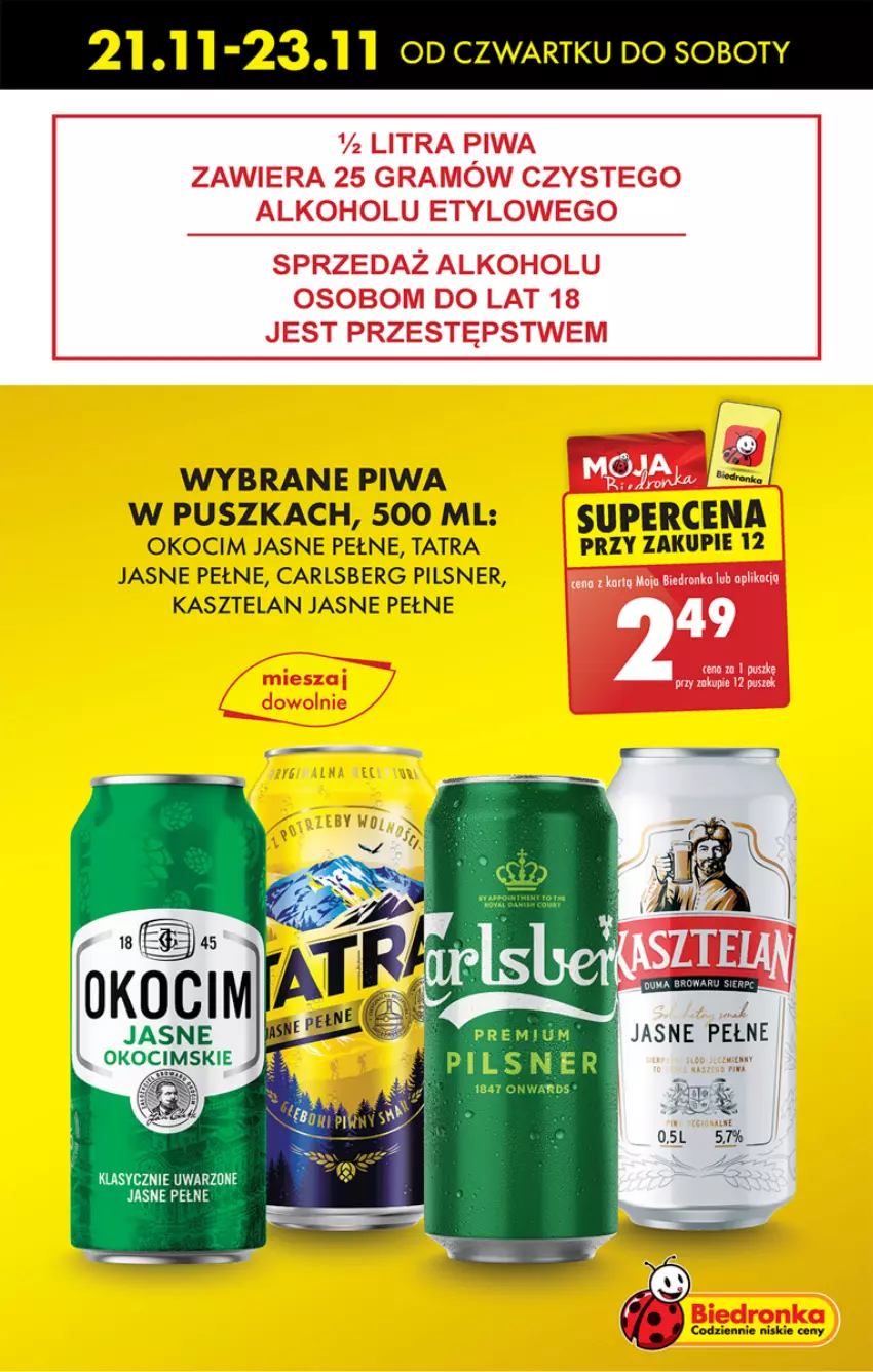 Gazetka promocyjna Biedronka - Od Czwartku - ważna 21.11 do 27.11.2024 - strona 9 - produkty: Carlsberg, Kasztelan, Koc, Okocim, Piwa, Tatra