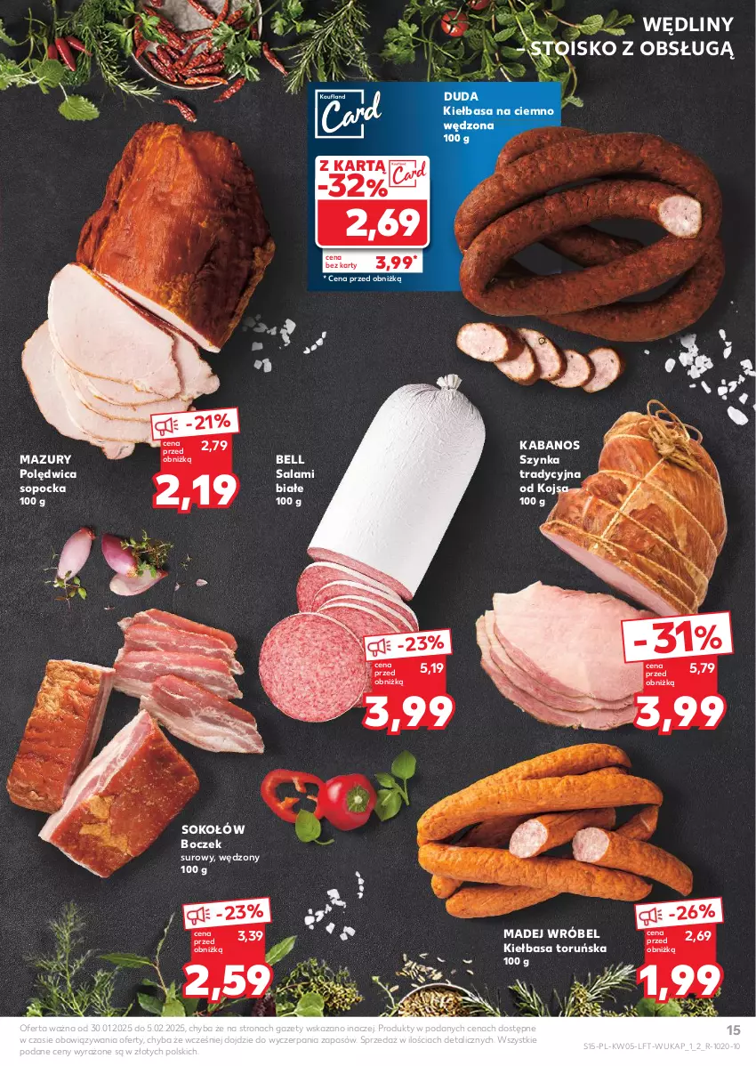 Gazetka promocyjna Kaufland - Gazetka tygodnia - ważna 30.01 do 05.02.2025 - strona 15 - produkty: Bell, Boczek, Duda, Kabanos, Kiełbasa, Madej Wróbel, Polędwica, Salami, Sok, Sokołów, Szynka