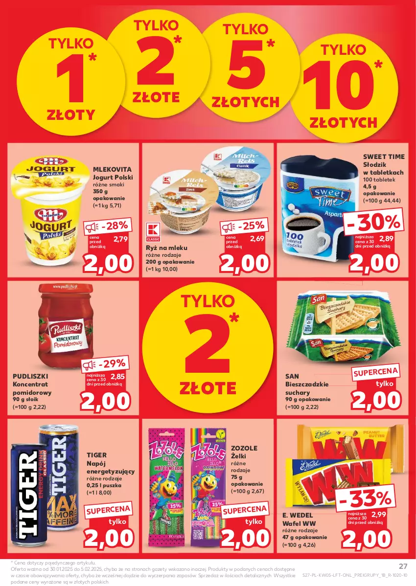 Gazetka promocyjna Kaufland - Gazetka tygodnia - ważna 30.01 do 05.02.2025 - strona 27 - produkty: E. Wedel, Jogurt, Koncentrat pomidorowy, Mleko, Mlekovita, Napój, Pudliszki, Ryż, Ryż na mleku, Tablet, Tiger