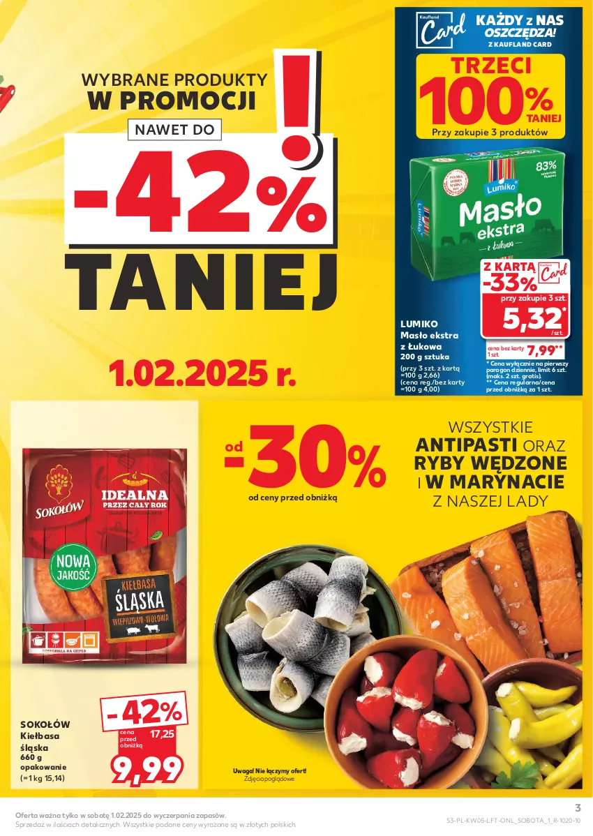 Gazetka promocyjna Kaufland - Gazetka tygodnia - ważna 30.01 do 05.02.2025 - strona 3 - produkty: Gra, Kiełbasa, Kiełbasa śląska, Masło, Sok, Sokołów, Waga