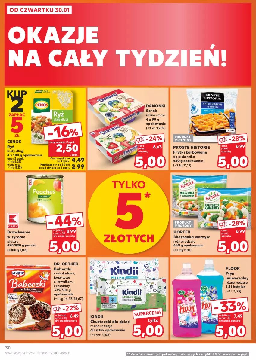 Gazetka promocyjna Kaufland - Gazetka tygodnia - ważna 30.01 do 05.02.2025 - strona 30 - produkty: Babeczki, Brzoskwinie, Cenos, Chusteczki, Danonki, Dr. Oetker, Dzieci, Frytki, Hortex, Jogurt, Kawa, Kindii, Mieszanka warzyw, Piekarnik, Ryż, Ser, Serek, Syrop