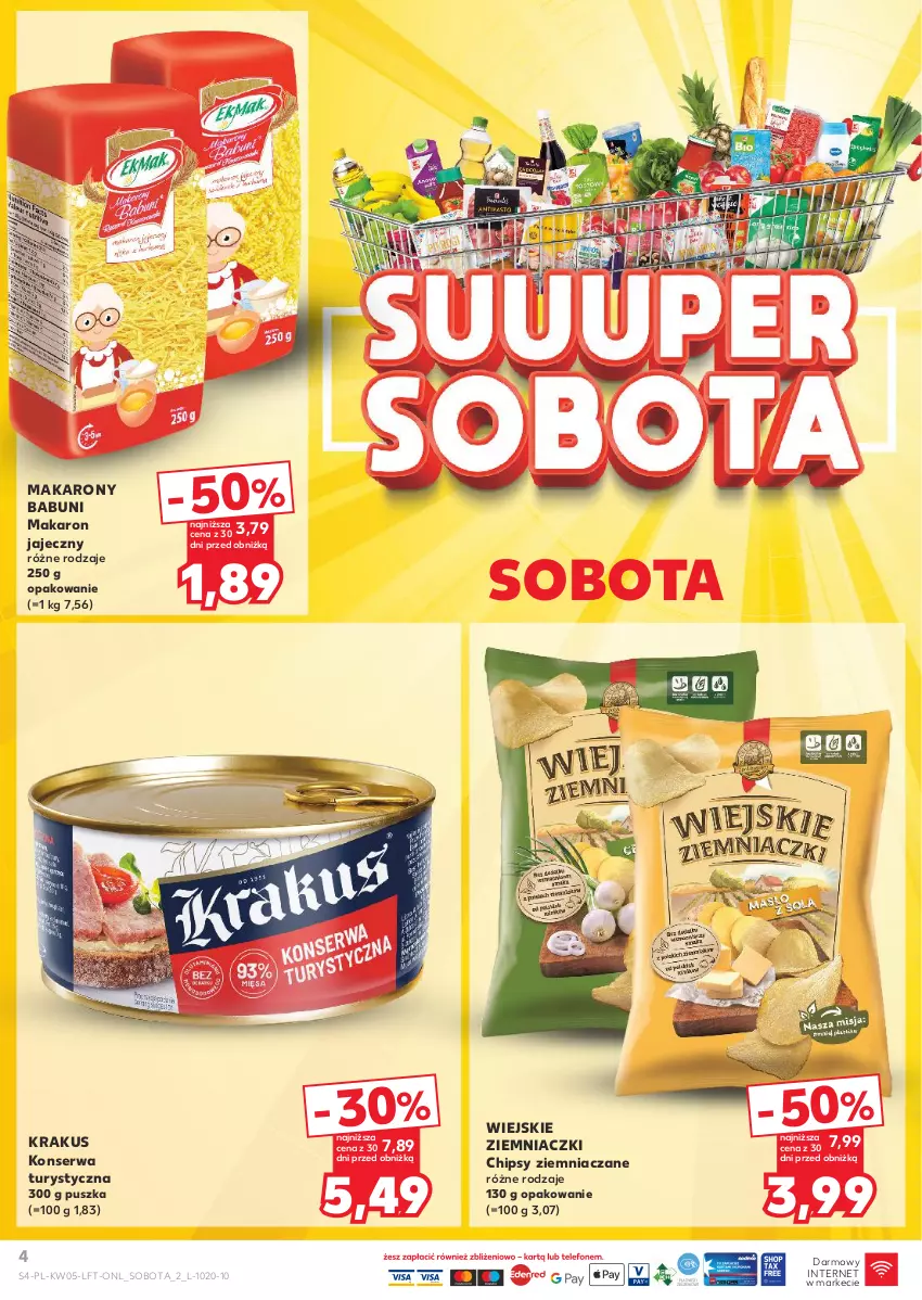 Gazetka promocyjna Kaufland - Gazetka tygodnia - ważna 30.01 do 05.02.2025 - strona 4 - produkty: Babuni, Chipsy, Konserwa turystyczna, Krakus, Makaron, Ser