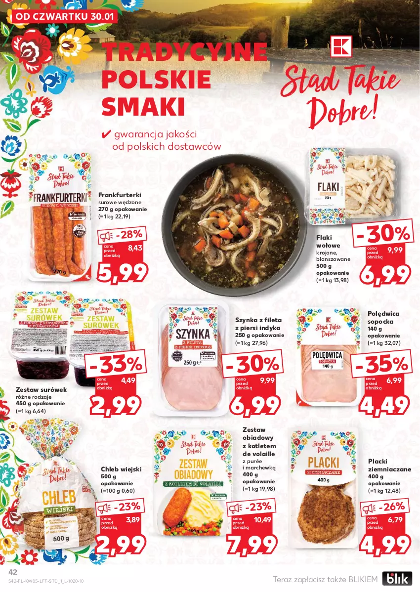 Gazetka promocyjna Kaufland - Gazetka tygodnia - ważna 30.01 do 05.02.2025 - strona 42 - produkty: Chleb, Flaki, Flaki wołowe, Frankfurterki, Kotlet, Lack, Polędwica, Pur, Szynka, Tera