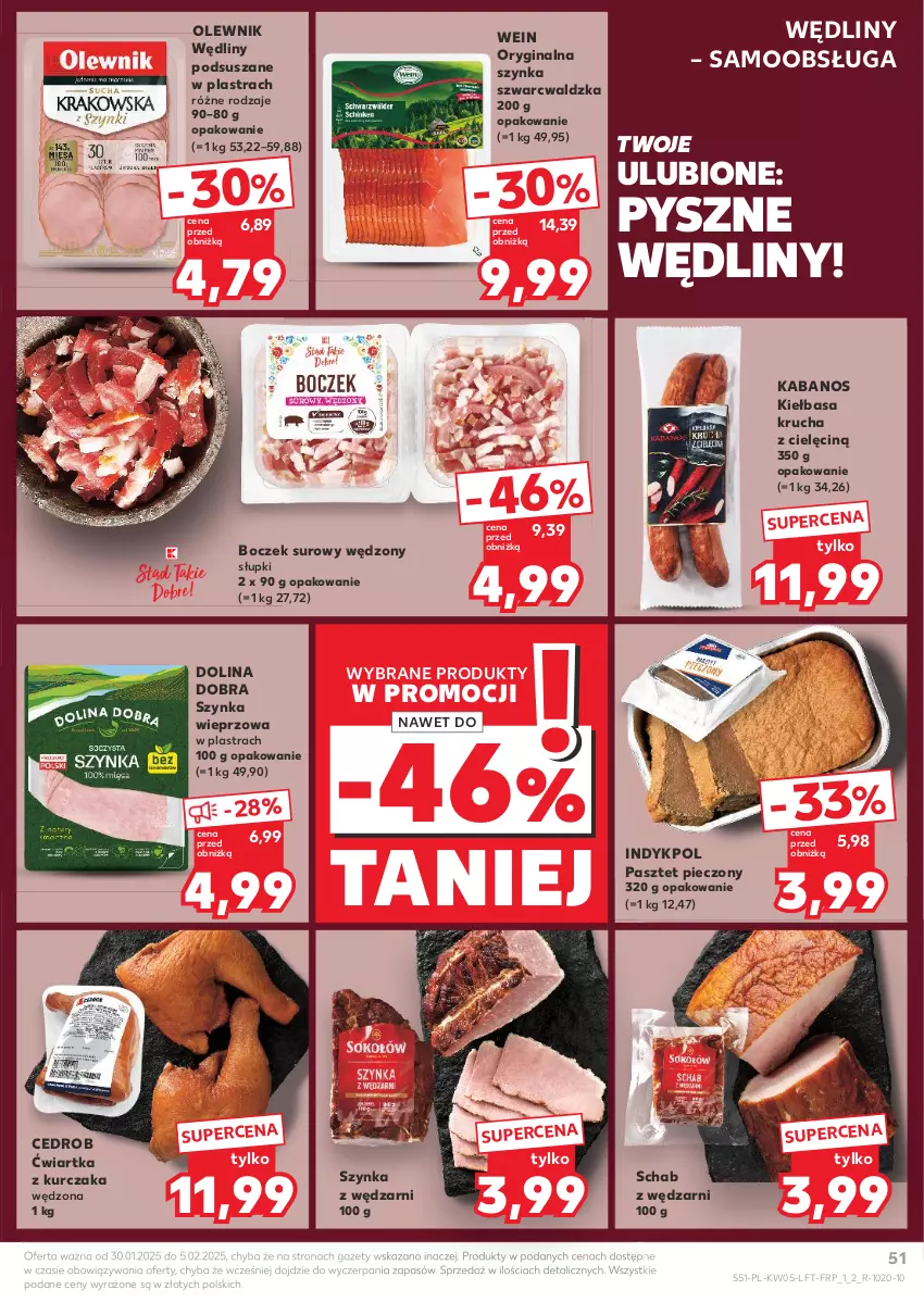 Gazetka promocyjna Kaufland - Gazetka tygodnia - ważna 30.01 do 05.02.2025 - strona 51 - produkty: Boczek, Gin, Kabanos, Kiełbasa, Kiełbasa krucha, Kurczak, Olewnik, Pasztet, Piec, Szynka, Szynka wieprzowa