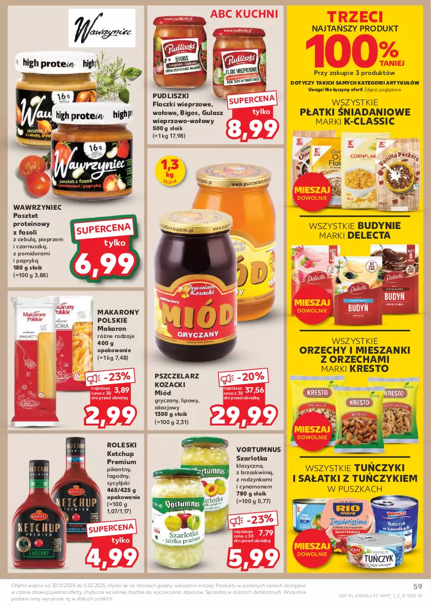 Gazetka promocyjna Kaufland - Gazetka tygodnia - ważna 30.01 do 05.02.2025 - strona 59 - produkty: Bigos, Danio, Delecta, Fa, Gry, Ketchup, Makaron, Miód, Pasztet, Pieprz, Pudliszki, Sałat, Szarlotka, Tuńczyk, Waga