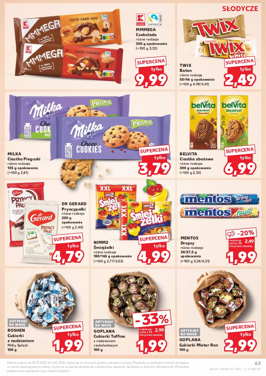 Gazetka promocyjna Kaufland - Gazetka tygodnia - ważna 30.01 do 05.02.2025 - strona 63 - produkty: Baton, BelVita, Ciastka, Cukier, Cukierki, Czekolada, Dr Gerard, Goplana, LANA, Mentos, Milka, Nimm2, Toffino, Twix, Vita C