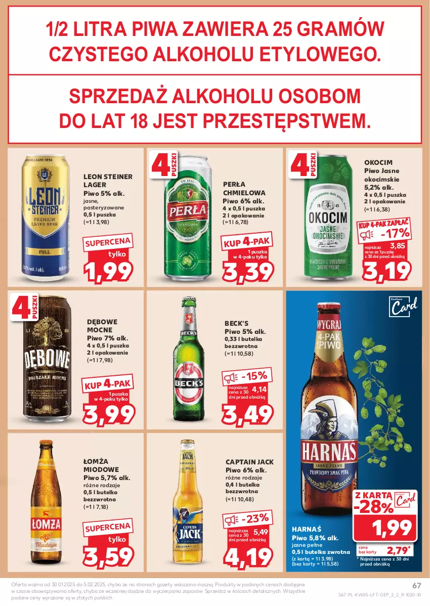 Gazetka promocyjna Kaufland - Gazetka tygodnia - ważna 30.01 do 05.02.2025 - strona 67 - produkty: Captain Jack, Gra, Harnaś, Koc, Leon, Okocim, Perła, Piwa, Piwo, Piwo jasne