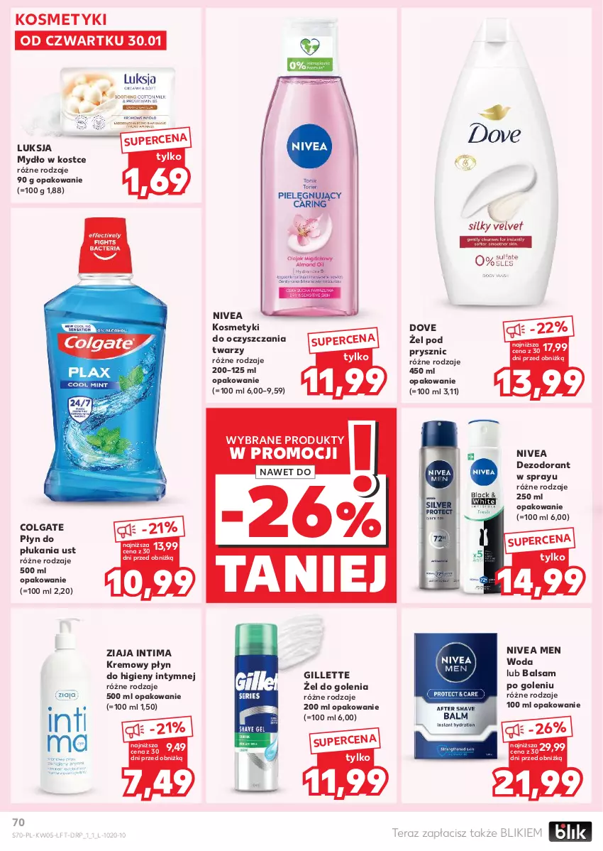 Gazetka promocyjna Kaufland - Gazetka tygodnia - ważna 30.01 do 05.02.2025 - strona 70 - produkty: Balsam po goleniu, Colgate, Dezodorant, Dove, Gillette, LG, Luksja, Mydło, Nivea, Nivea Men, Płyn do higieny intymnej, Płyn do płukania, Tera, Woda, Ziaja