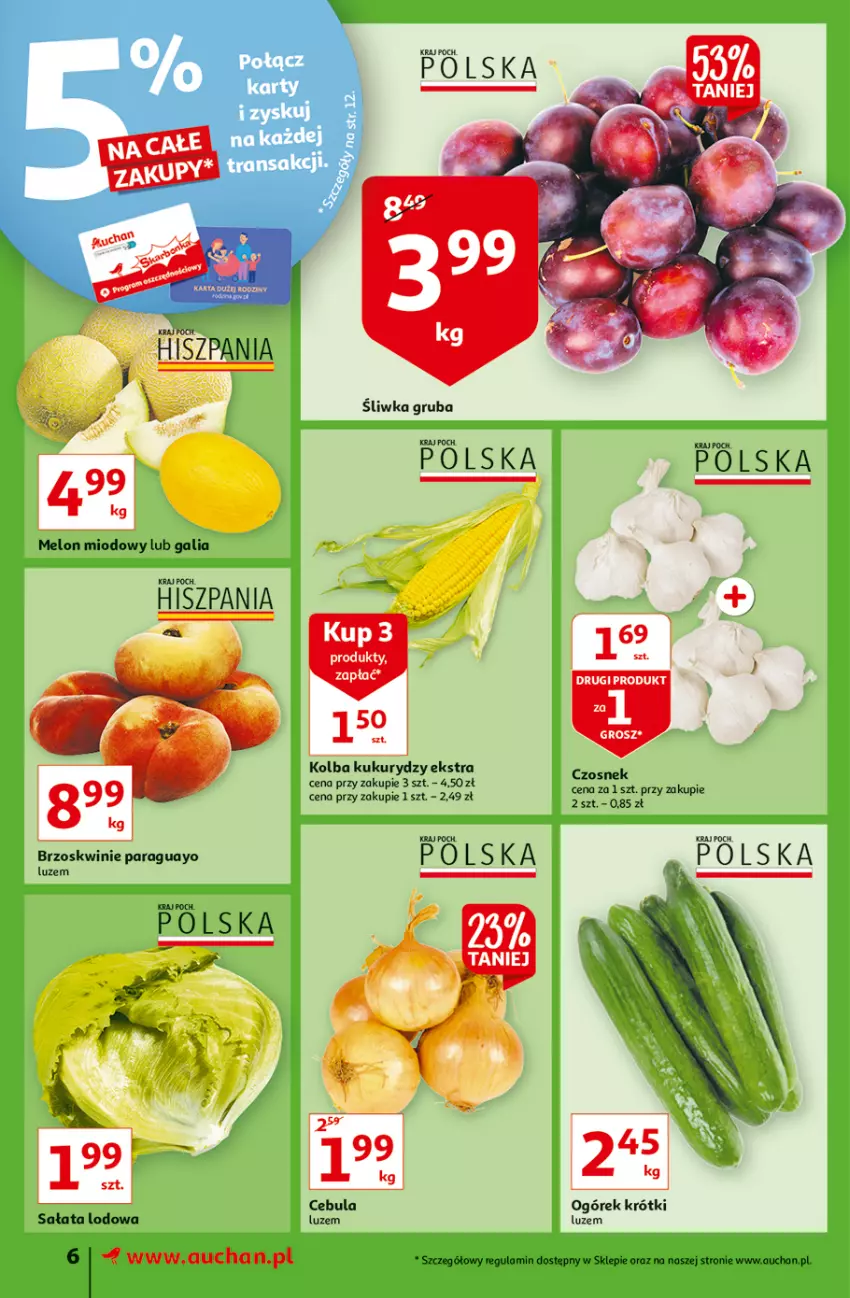 Gazetka promocyjna Auchan - Rysują się soczyste i smakowite okazje Supermarkety - ważna 05.08 do 11.08.2021 - strona 6 - produkty: Cebula, Czosnek, Melon, Ogórek, Sałat, Sałata lodowa