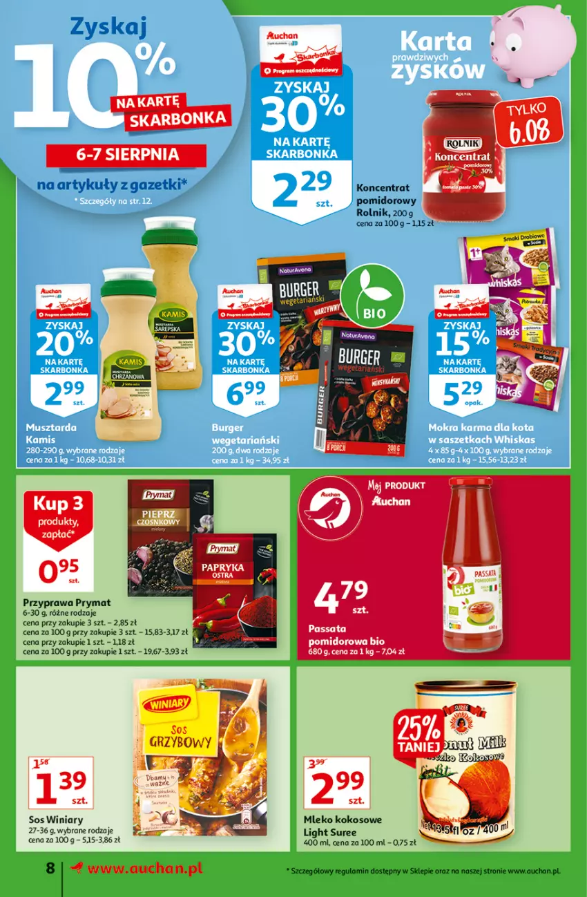 Gazetka promocyjna Auchan - Rysują się soczyste i smakowite okazje Supermarkety - ważna 05.08 do 11.08.2021 - strona 8 - produkty: Kokos, Koncentrat pomidorowy, Mleko, Mleko kokosowe, Prymat, Pur, Rolnik, Sos, Winiary