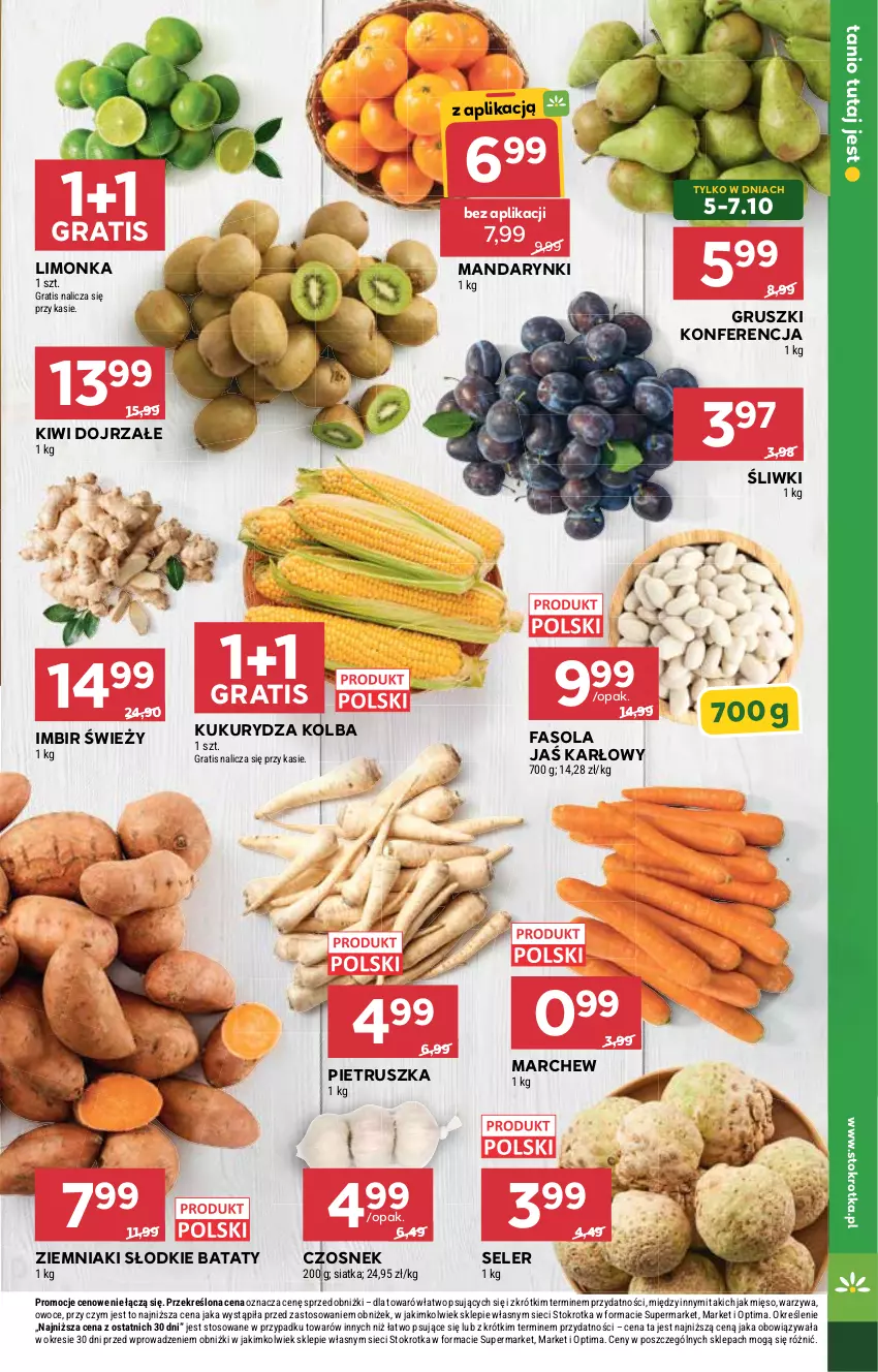 Gazetka promocyjna Stokrotka - Market - ważna 01.10 do 07.10.2026 - strona 9 - produkty: Czosnek, Fa, Fasola, Gra, Gruszki, Imbir, Kiwi, Kukurydza, Limonka, Mandarynki, Mięso, Optima, Owoce, Pietruszka, Siatka, Warzywa, Ziemniaki