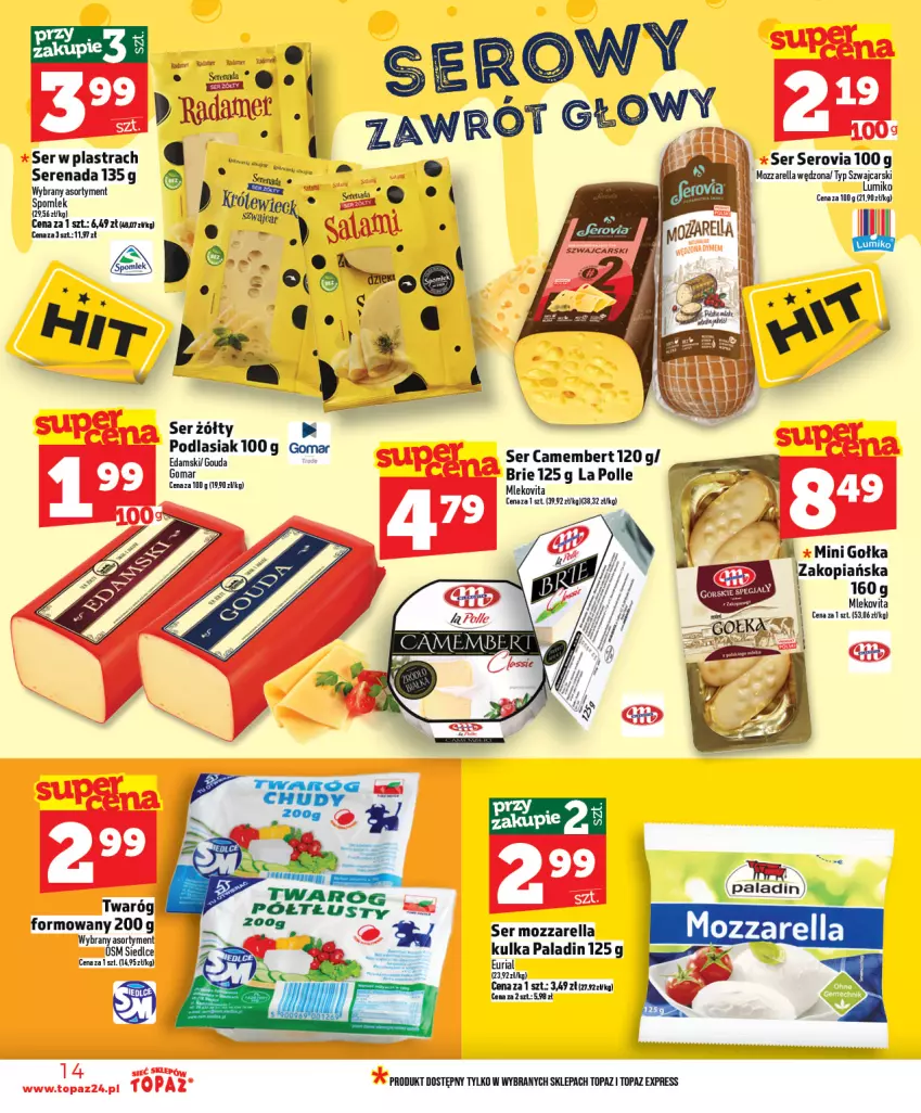 Gazetka promocyjna Topaz - Gazetka - ważna 15.01 do 21.01.2026 - strona 14 - produkty: Brie, Camembert, Gołka Zakopiańska, Mleko, Mlekovita, Mozzarella, Ser, Top, Vita C
