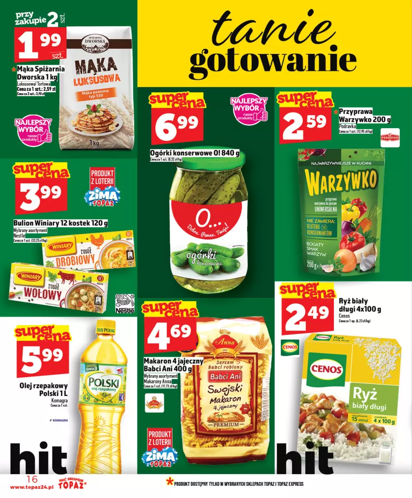Gazetka promocyjna Topaz - Gazetka - ważna 15.01 do 21.01.2026 - strona 16 - produkty: Cenos, Gra, Makaron, Olej, Olej rzepakowy, Ryż, Ryż biały, Ser, Top