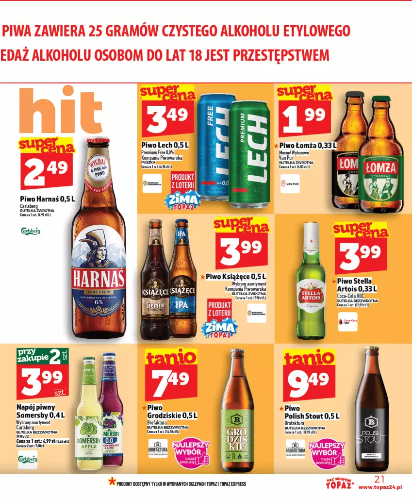 Gazetka promocyjna Topaz - Gazetka - ważna 15.01 do 21.01.2026 - strona 21 - produkty: Carlsberg, Fa, Książęce, Napój, Piwo, Pur, Somersby, Top
