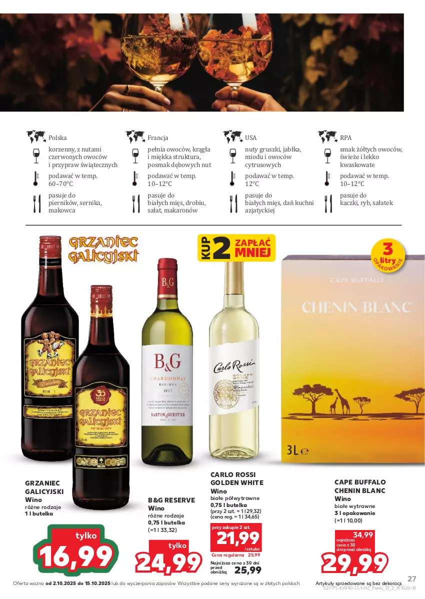Gazetka promocyjna Kaufland - Barek Kauflandu - ważna 02.10 do 15.10.2025 - strona 27 - produkty: Carlo Rossi, Fa, Gruszki, Grzaniec Galicyjski, Jabłka, Makaron, Nuty, Piernik, Sałat, Ser, Wino, Wino białe