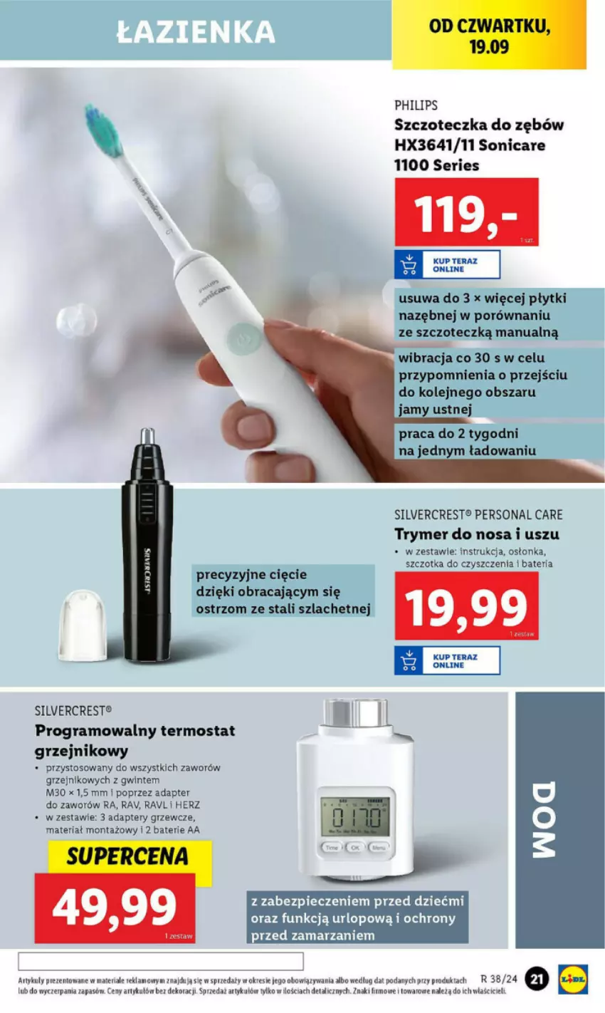 Gazetka promocyjna Lidl - ważna 16.09 do 24.09.2024 - strona 18 - produkty: Bateria, Gra, Grzejnik, Olej, Osłonka, Philips, Piec, Por, Ser, Silvercrest, Szczoteczka, Szczoteczka do zębów, Szczotka, Tera, Termos