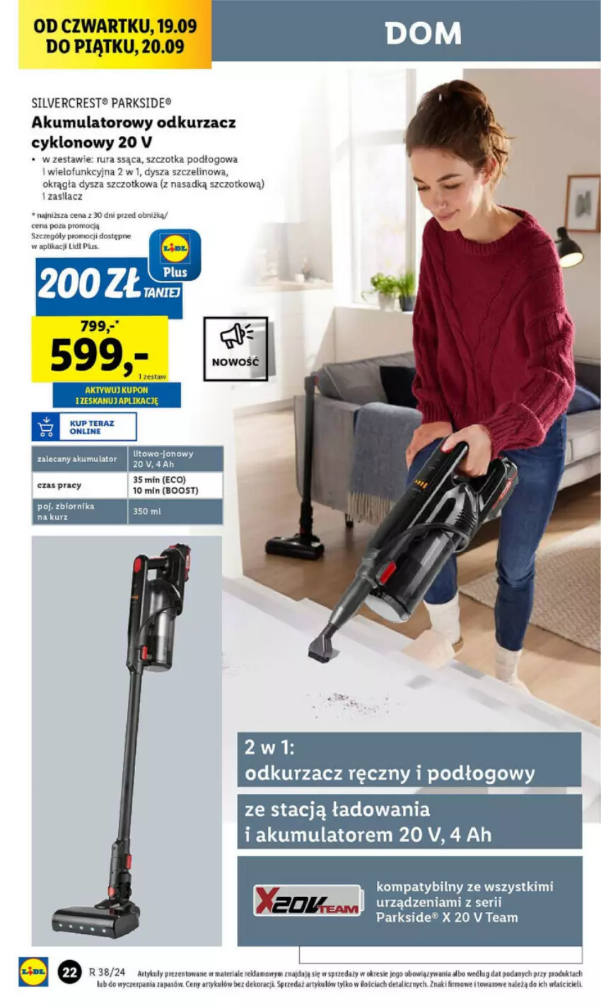 Gazetka promocyjna Lidl - ważna 16.09 do 24.09.2024 - strona 19 - produkty: Akumulator, Edam, Odkurzacz, Parkside, Por, Rura, Ser, Silvercrest, Szczotka, Tera