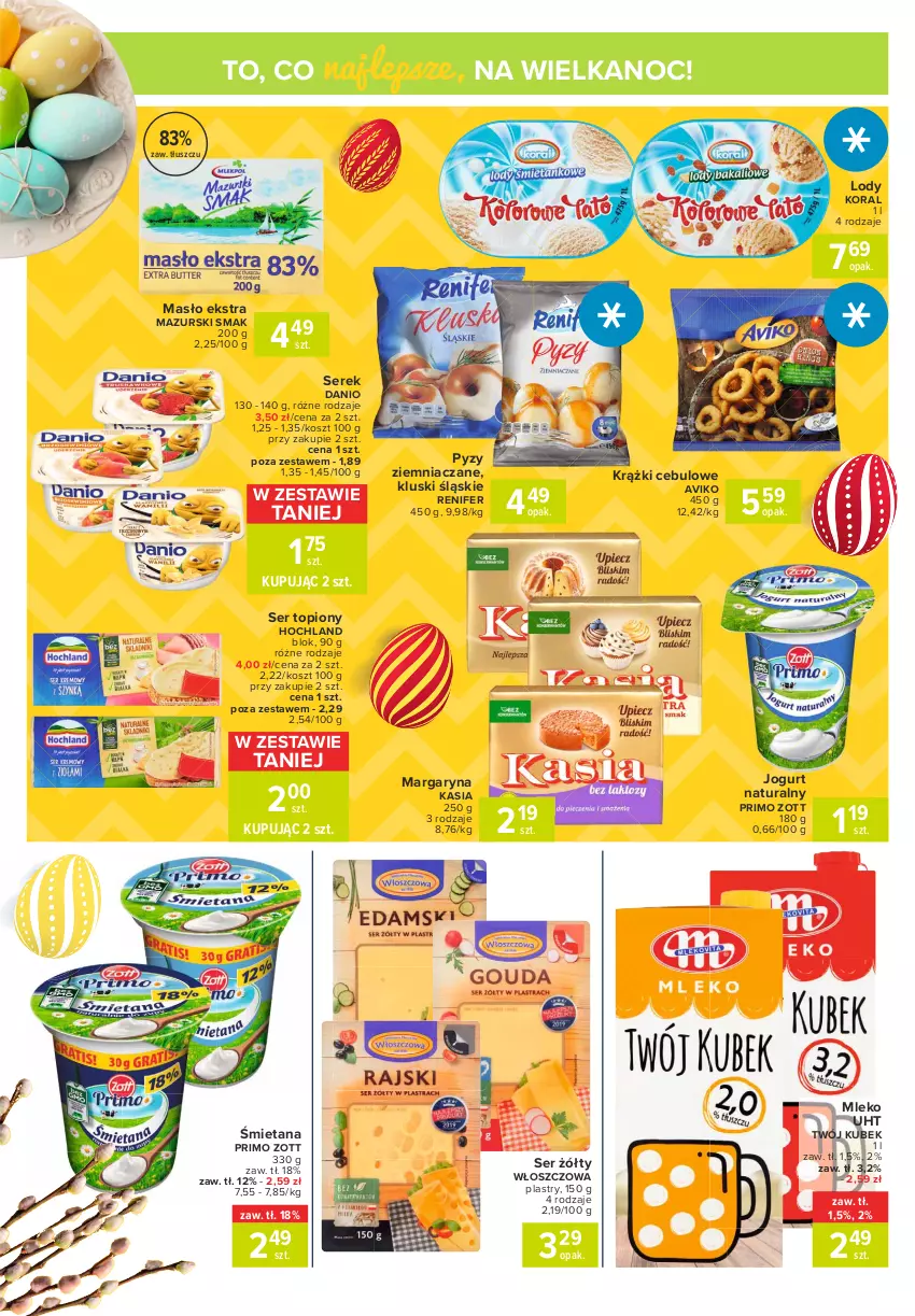 Gazetka promocyjna Carrefour - Gazetka Express - ważna 22.03 do 28.03.2021 - strona 2 - produkty: Danio, Hochland, Jogurt, Jogurt naturalny, Kasia, Kosz, Krążki cebulowe, Kubek, Lody, Margaryna, Masło, Mleko, Renifer, Ser, Ser topiony, Serek, Top, Zott