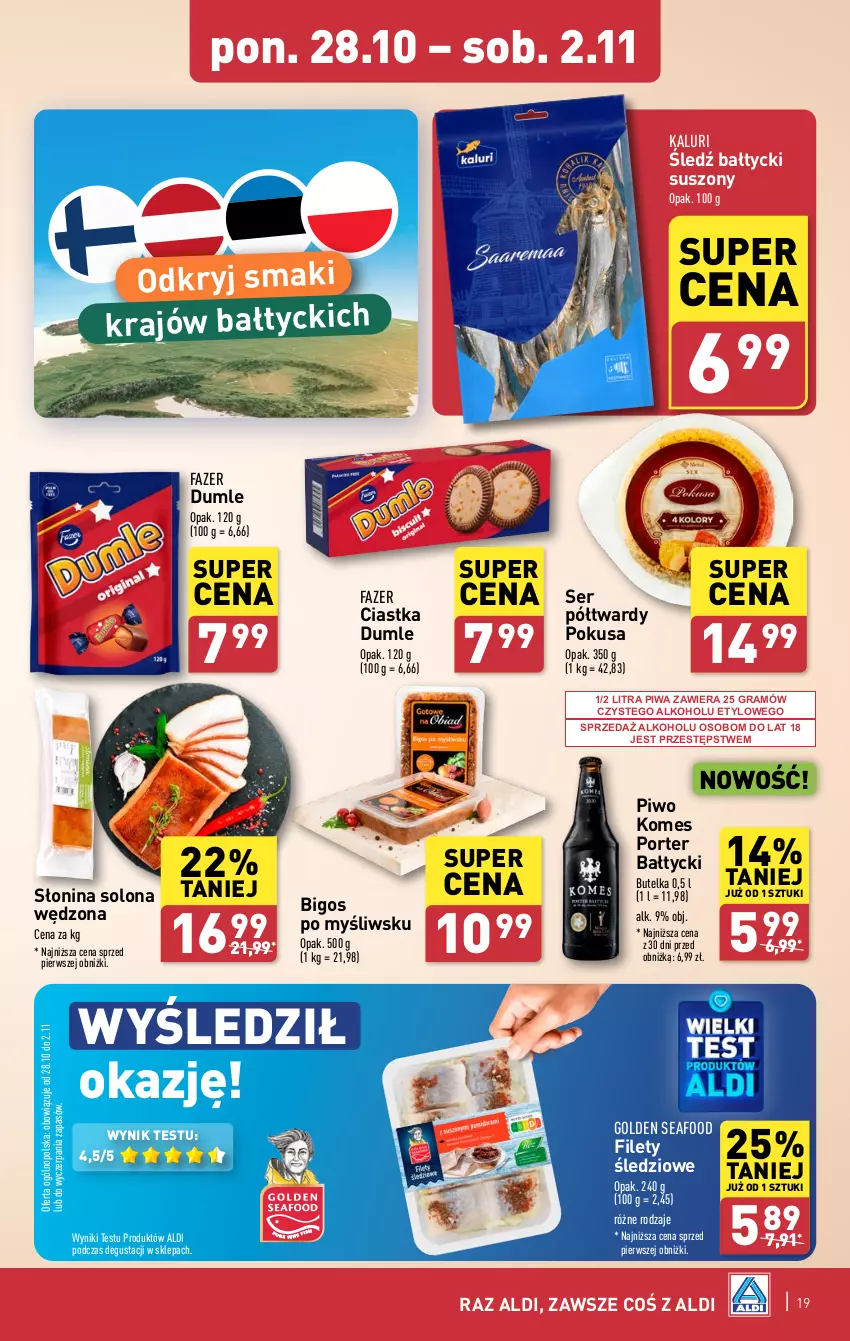 Gazetka promocyjna Aldi - Pełna oferta - ważna 28.10 do 02.11.2024 - strona 19 - produkty: Bigos, Ciastka, Fa, Golden Seafood, Gra, Piwa, Piwo, Por, Ser