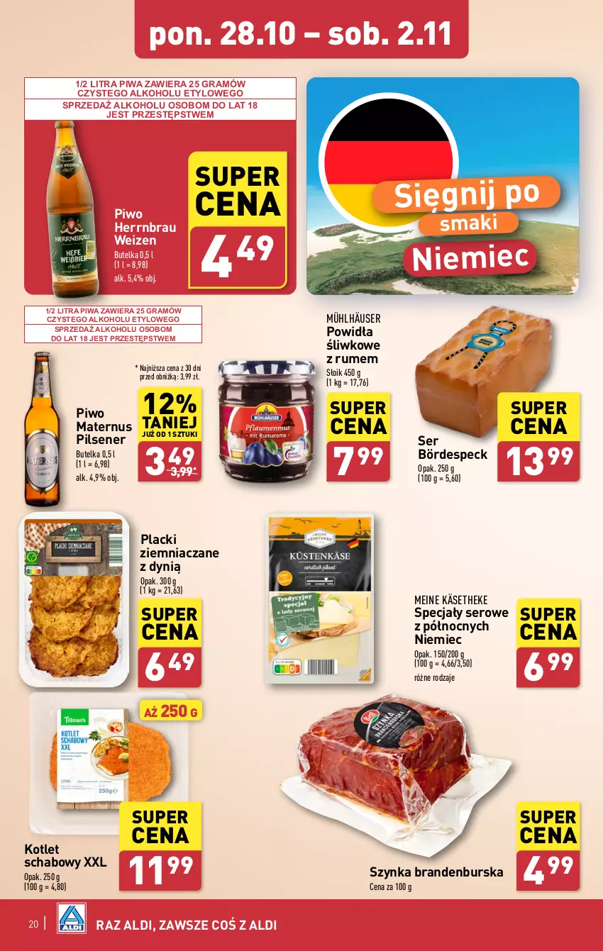 Gazetka promocyjna Aldi - Pełna oferta - ważna 28.10 do 02.11.2024 - strona 20 - produkty: Dynią, Gra, Kotlet, Lack, Piwa, Piwo, Rum, Ser, Szynka