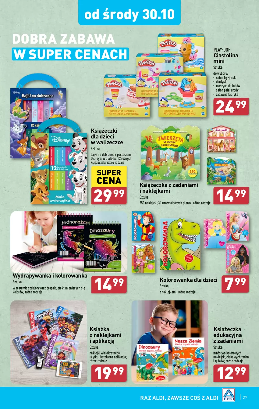 Gazetka promocyjna Aldi - Pełna oferta - ważna 28.10 do 02.11.2024 - strona 27 - produkty: Dentysta, Disney, Drapak, Dzieci, Fa, Klej, Kolorowanka, Książka, Play-Doh, Quiz, Szyna