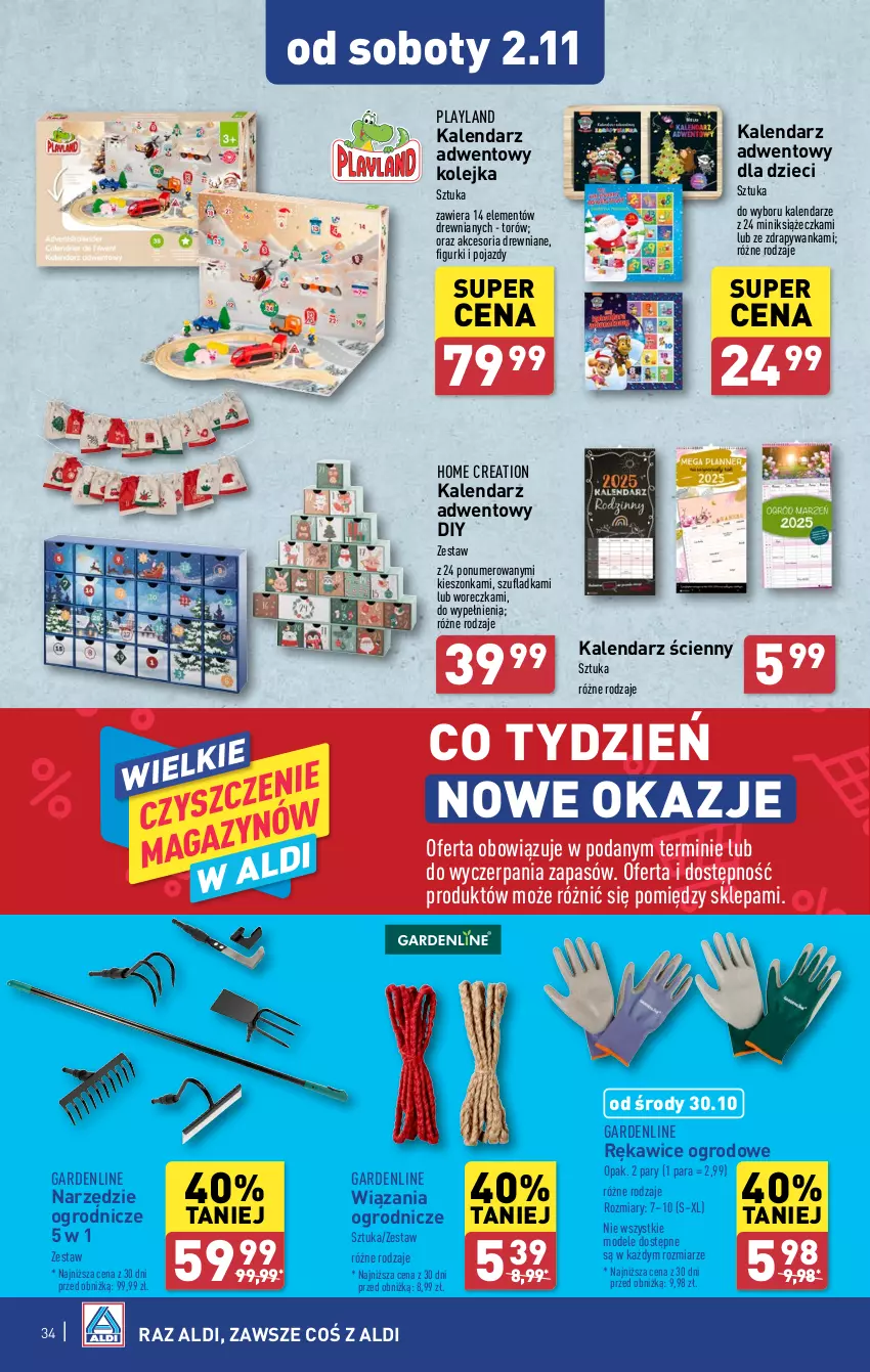 Gazetka promocyjna Aldi - Pełna oferta - ważna 28.10 do 02.11.2024 - strona 34 - produkty: Dzieci, Kalendarz, Kalendarz adwentowy, Kolejka, Olej, Pojazd, Rękawice