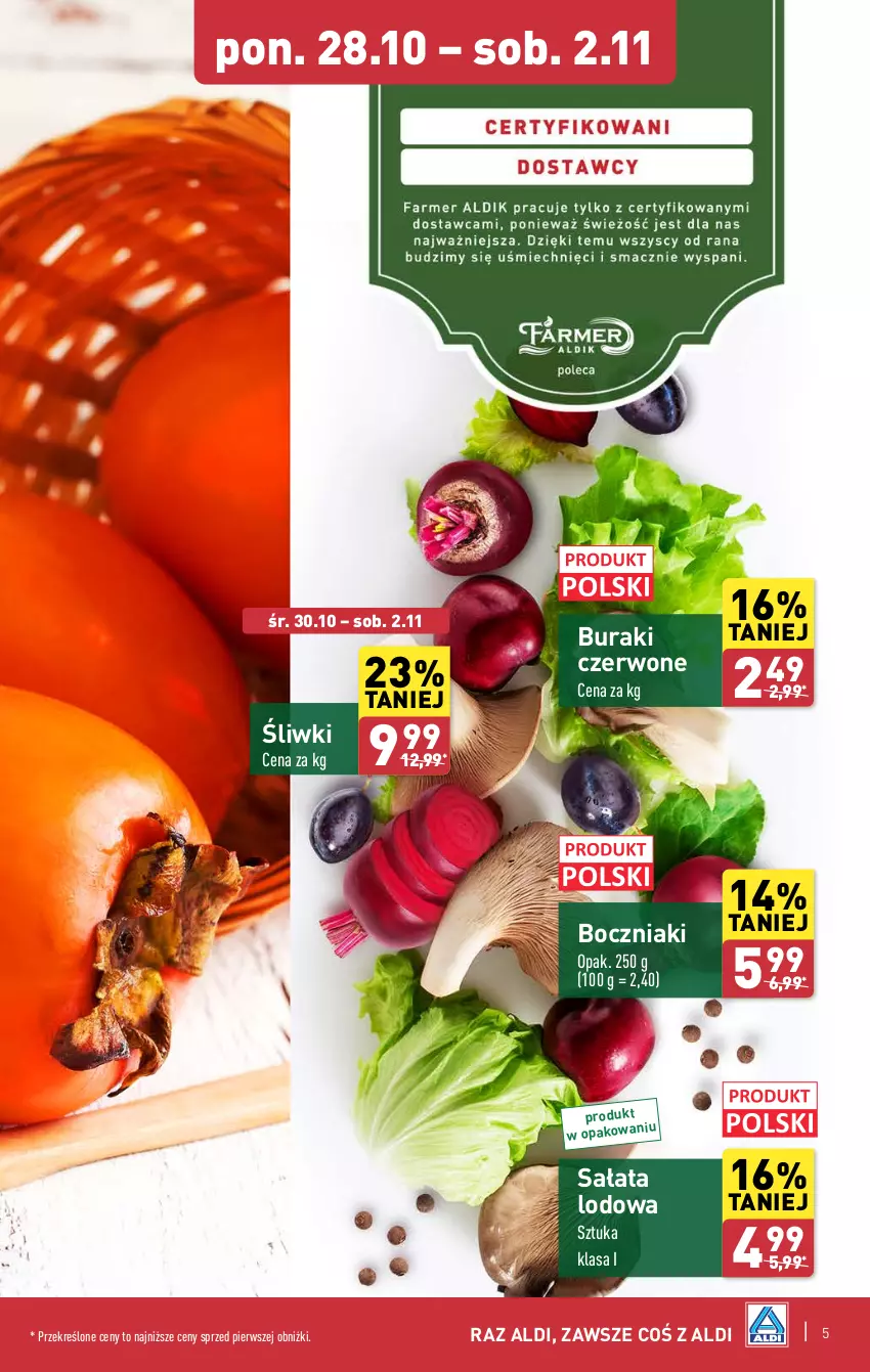 Gazetka promocyjna Aldi - Pełna oferta - ważna 28.10 do 02.11.2024 - strona 5 - produkty: Boczniak, Buraki, Sałat, Sałata lodowa