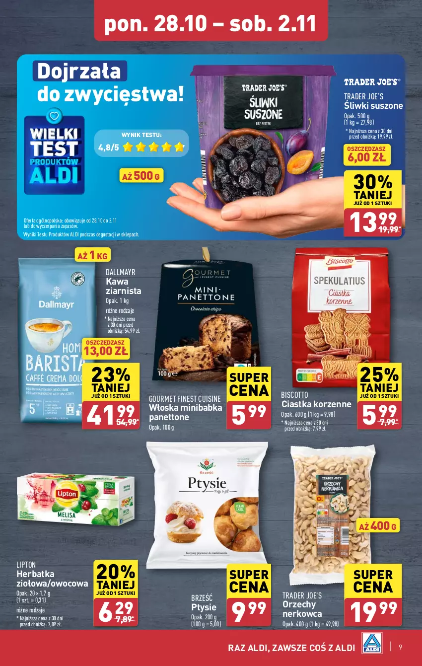 Gazetka promocyjna Aldi - Pełna oferta - ważna 28.10 do 02.11.2024 - strona 9 - produkty: Babka, Ciastka, Dallmayr, Kawa, Kawa ziarnista, Lipton