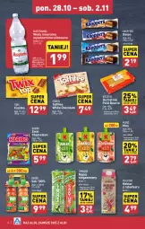 Gazetka promocyjna Aldi - Pełna oferta - Gazetka - ważna od 02.11 do 02.11.2024 - strona 14 - produkty: Ciastka, Sok, Mus, Herbatniki Petit Beurre, Twix, Leon, Herbatniki, Muszynianka, Eleo, Tymbark, Toffifee, Baton, Knoppers, Woda mineralna, Kubuś, Napój niegazowany, Woda, Haribo, Napój, Nektar