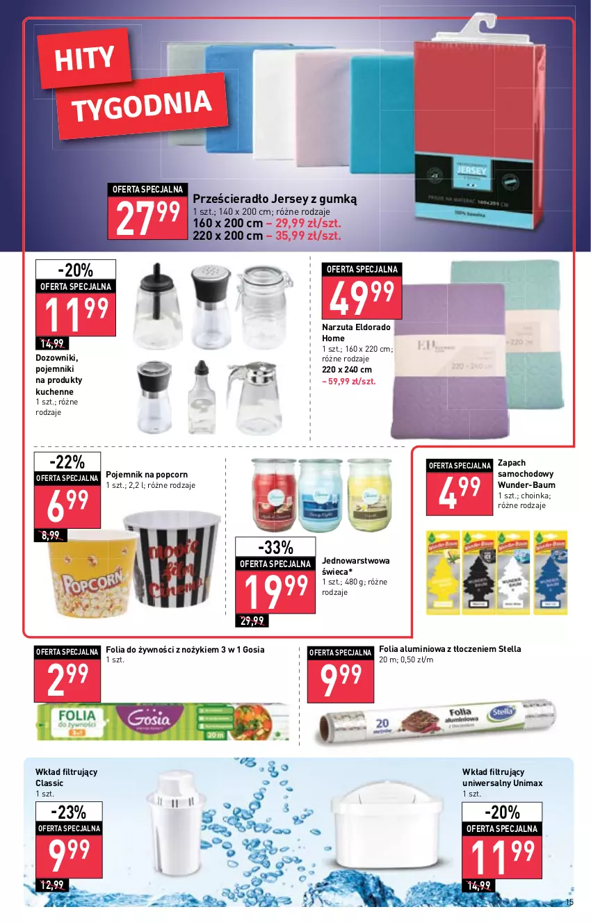 Gazetka promocyjna Stokrotka - Supermarket - ważna 15.09 do 21.09.2022 - strona 15 - produkty: Choinka, Dozownik, Folia aluminiowa, Inka, Narzuta, Noż, Pojemnik, Popcorn, Prześcieradło, Wkład filtrujący