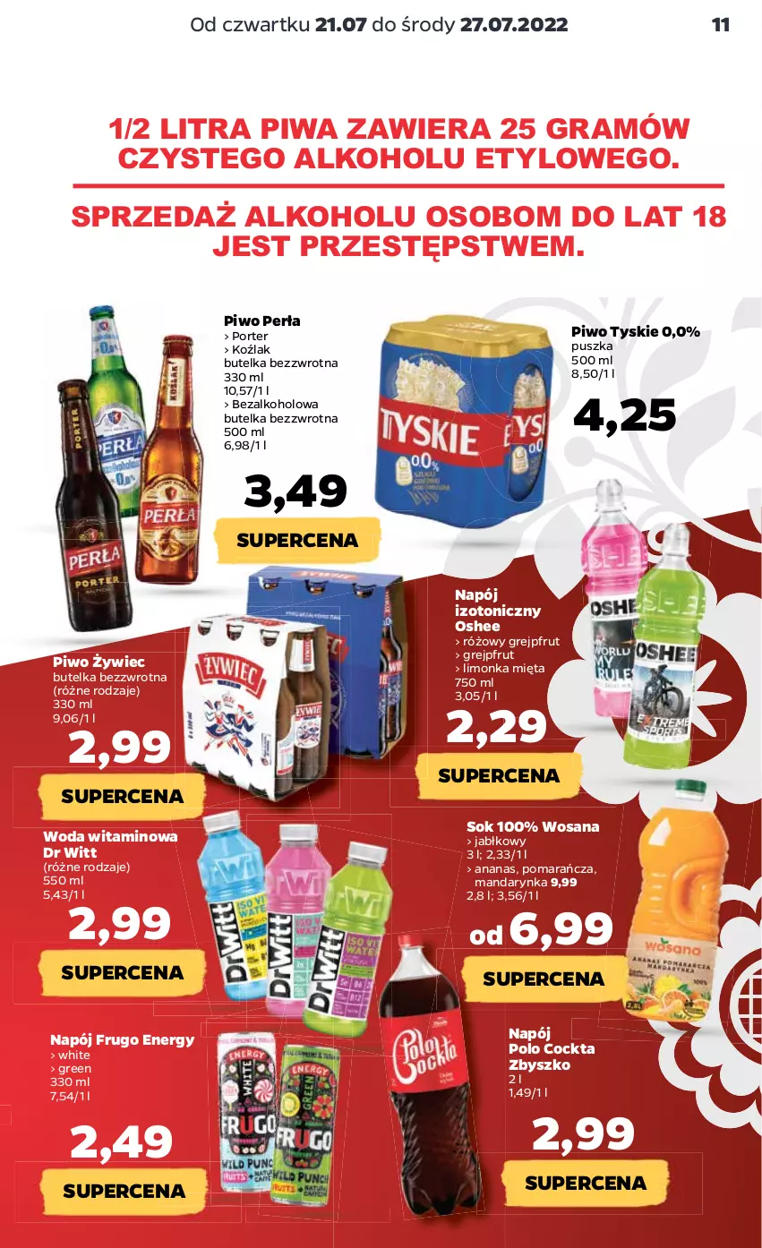 Gazetka promocyjna Netto - Artykuły spożywcze - ważna 21.07 do 27.07.2022 - strona 11 - produkty: Ananas, Gra, Grejpfrut, Limonka, Mięta, Napój, Napój izotoniczny, Oshee, Perła, Piwa, Piwo, Por, Sok, Tyskie, Woda, Wosana